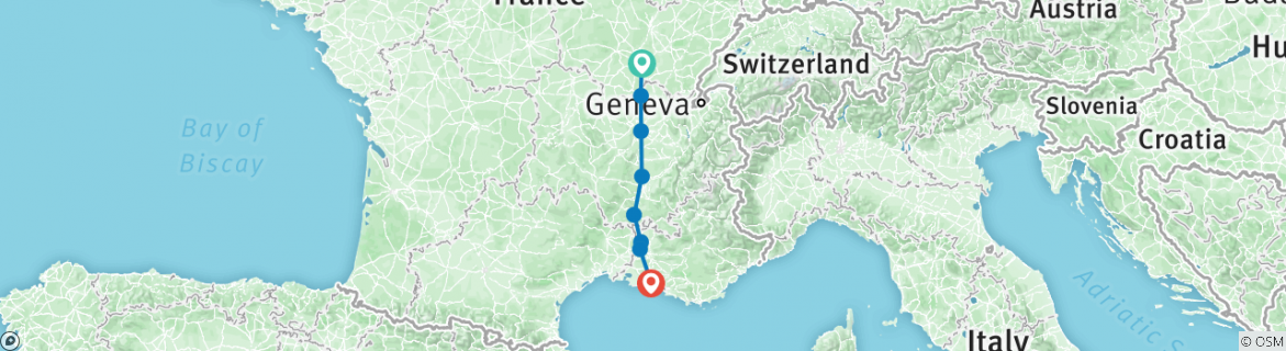 Image of a map showing the route of the tour