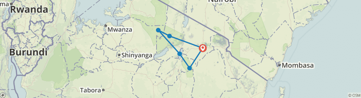 Image of a map showing the route of the tour