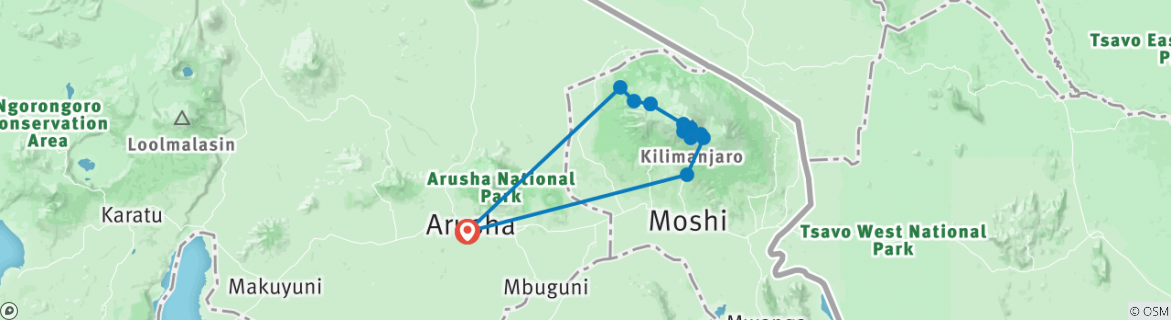 Image of a map showing the route of the tour