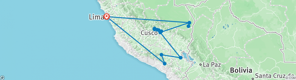 Image of a map showing the route of the tour
