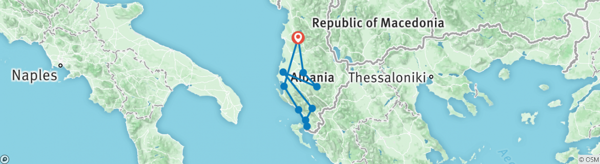 Image of a map showing the route of the tour
