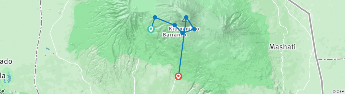 Image of a map showing the route of the tour