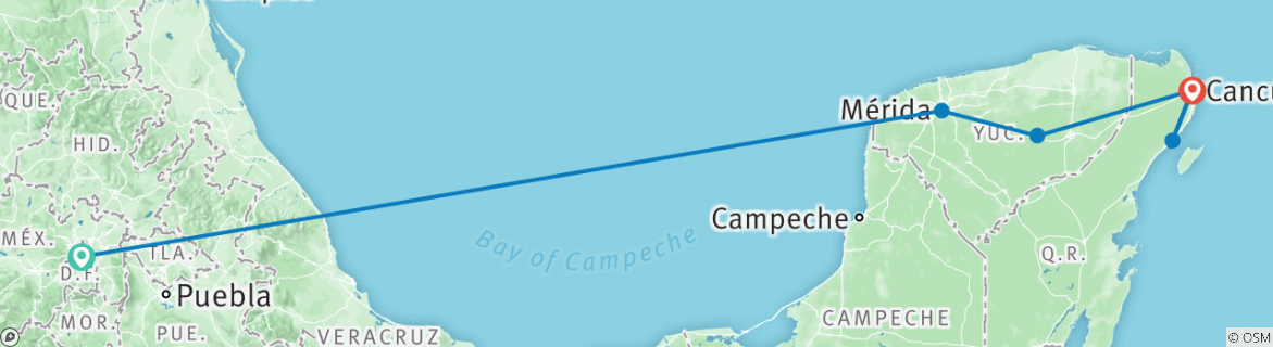 Image of a map showing the route of the tour