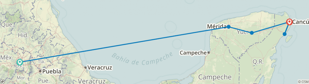 Image of a map showing the route of the tour