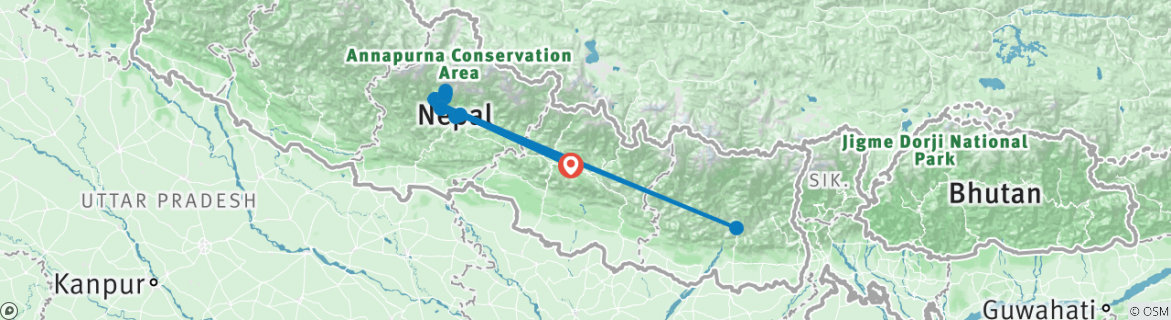 Image of a map showing the route of the tour