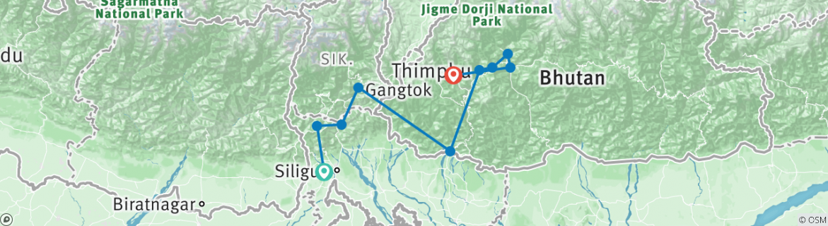 Image of a map showing the route of the tour