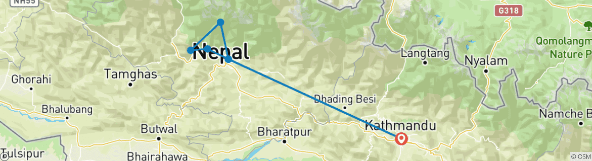 Image of a map showing the route of the tour