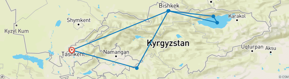 Image of a map showing the route of the tour