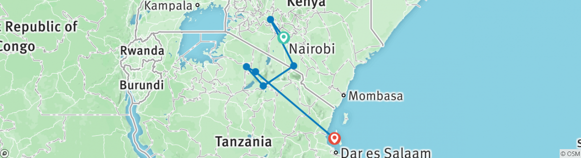 Image of a map showing the route of the tour