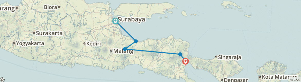 Image of a map showing the route of the tour