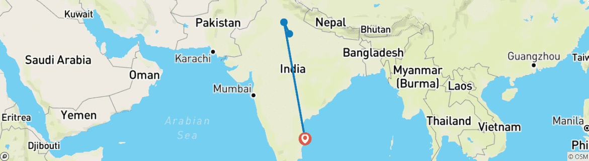 Image of a map showing the route of the tour