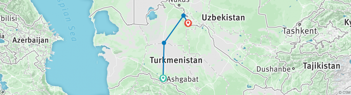 Image of a map showing the route of the tour