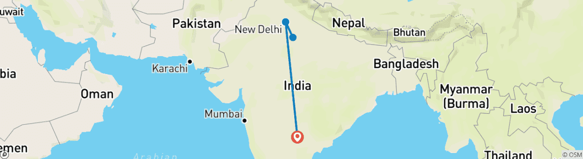 Image of a map showing the route of the tour