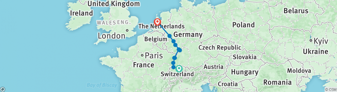 Karte mit der Reiseroute
