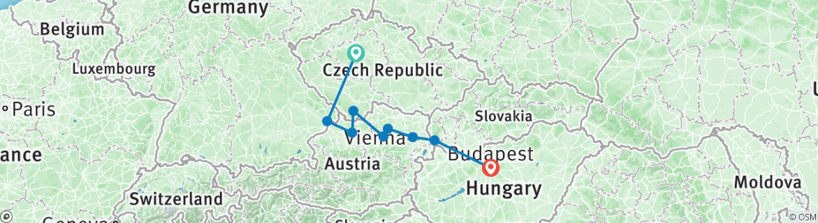 Image of a map showing the route of the tour