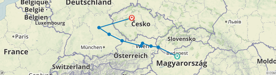 Image of a map showing the route of the tour
