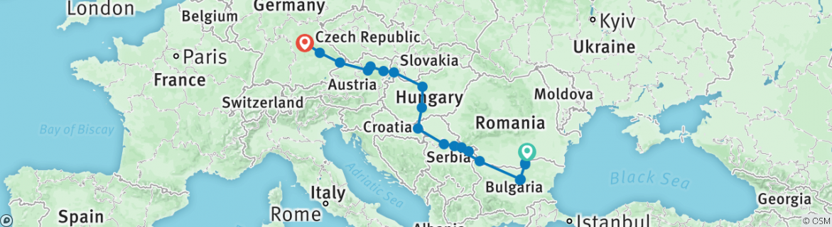 Image of a map showing the route of the tour