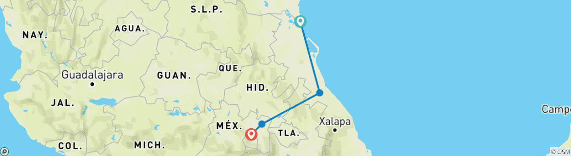 Image of a map showing the route of the tour