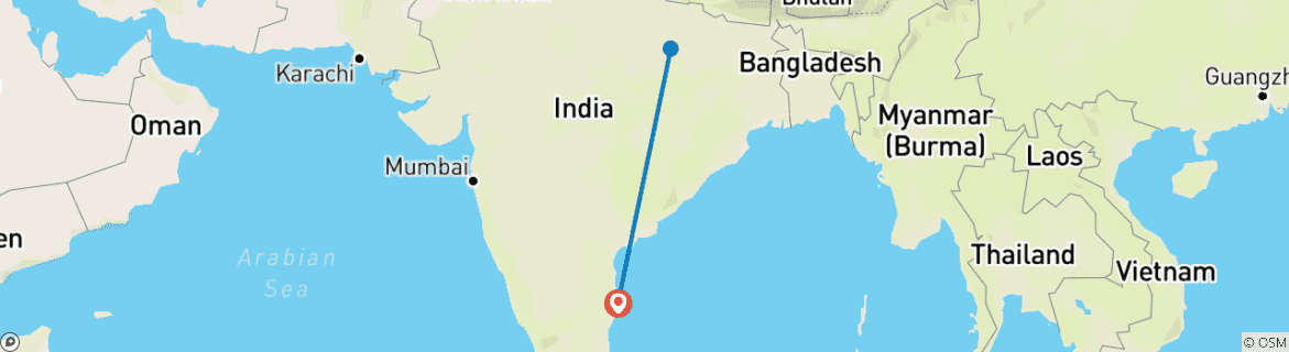 Image of a map showing the route of the tour