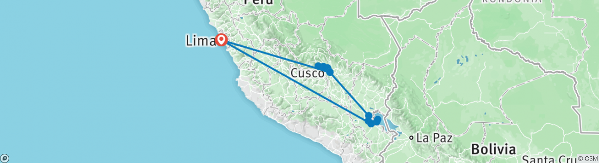 Image of a map showing the route of the tour