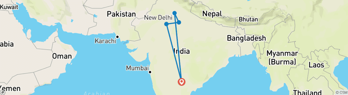 Image of a map showing the route of the tour