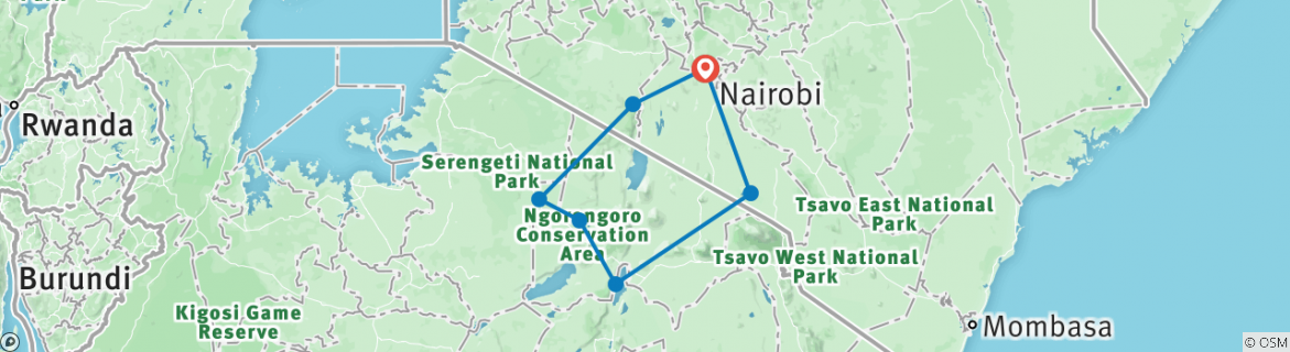 Image of a map showing the route of the tour