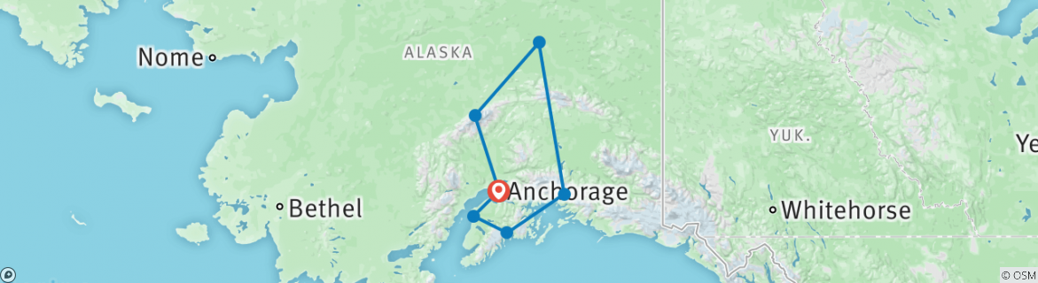 Image of a map showing the route of the tour