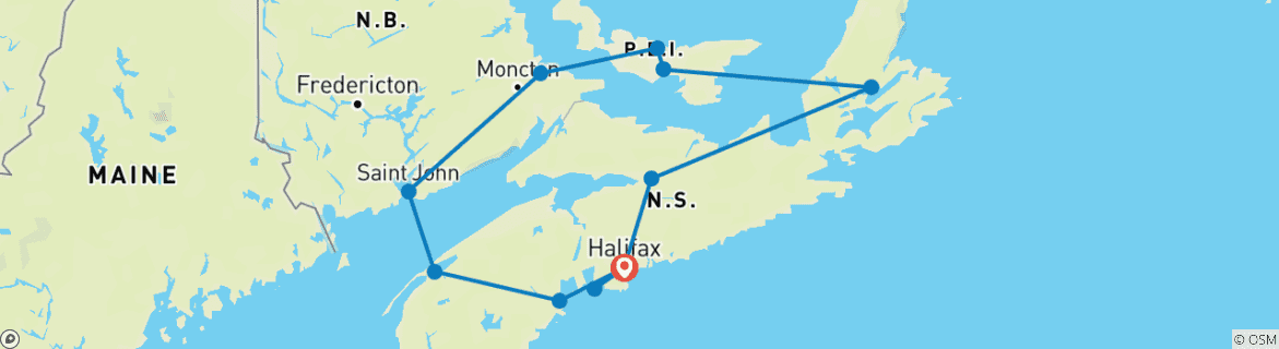Carte du circuit L'enchantement des Maritimes canadiennes
