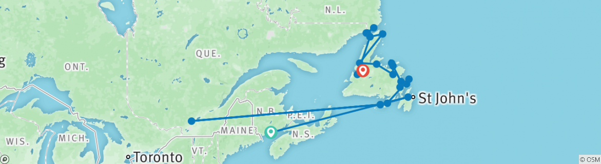 Image of a map showing the route of the tour