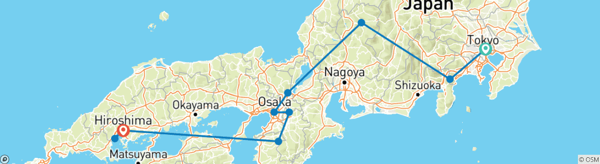 Carte du circuit Japon classique 14 jours - One Life Adventures