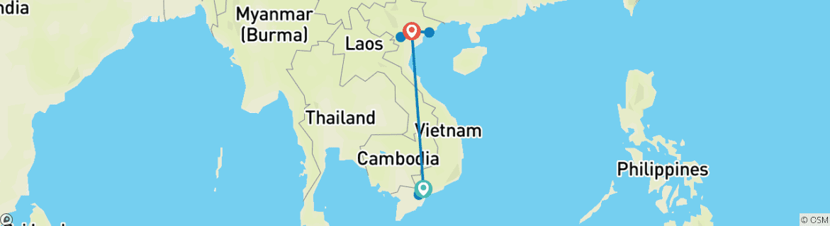 Image of a map showing the route of the tour
