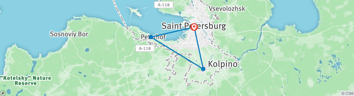 Image of a map showing the route of the tour