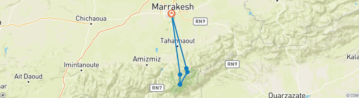 Image d'une carte montrant l'itinéraire du circuit