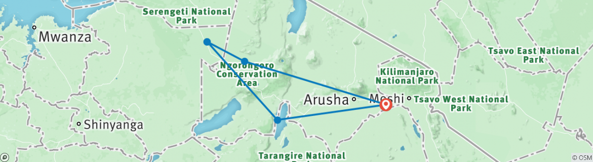 Image of a map showing the route of the tour