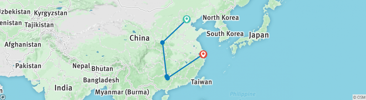 Image of a map showing the route of the tour
