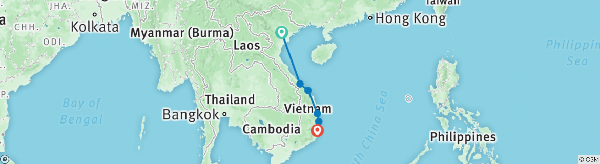 Image of a map showing the route of the tour