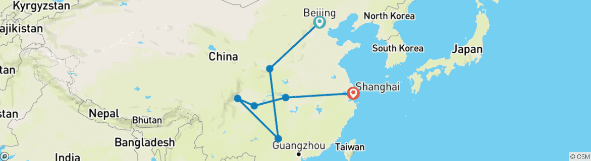 Foto van een kaart met de route van de rondreis