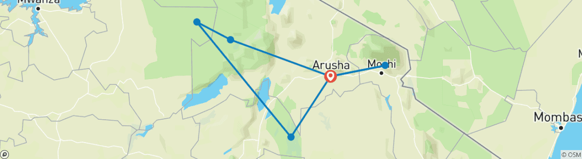 Image of a map showing the route of the tour