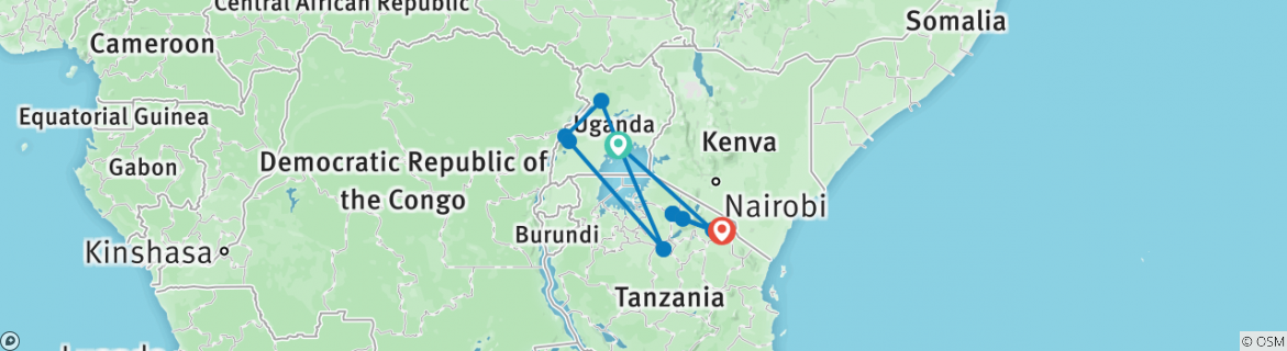 Image of a map showing the route of the tour