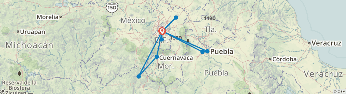 Image of a map showing the route of the tour