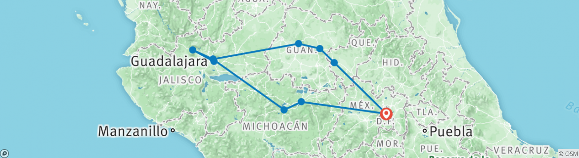 Image of a map showing the route of the tour