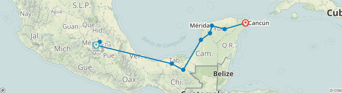 Image of a map showing the route of the tour