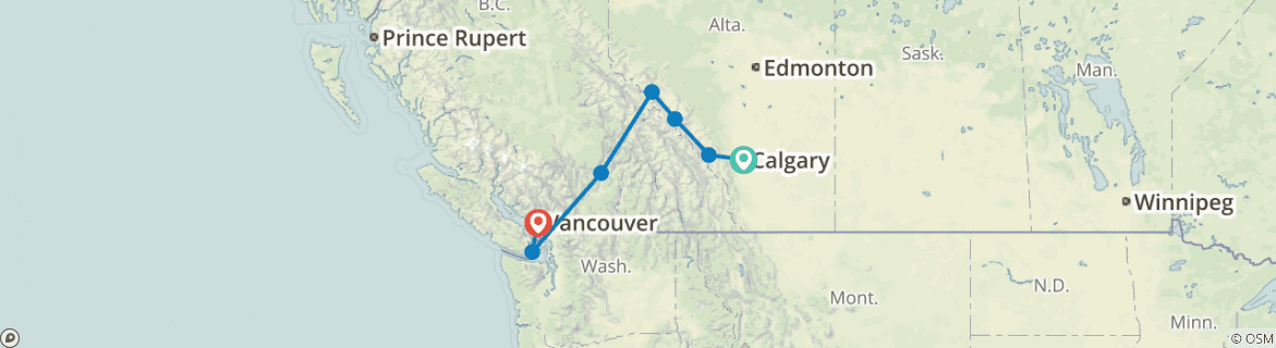 Image of a map showing the route of the tour