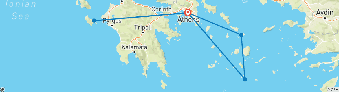 Image of a map showing the route of the tour