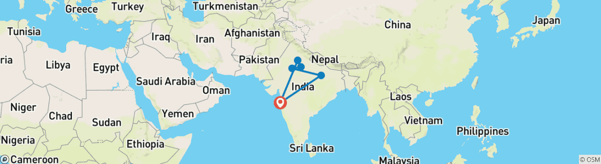 Image of a map showing the route of the tour