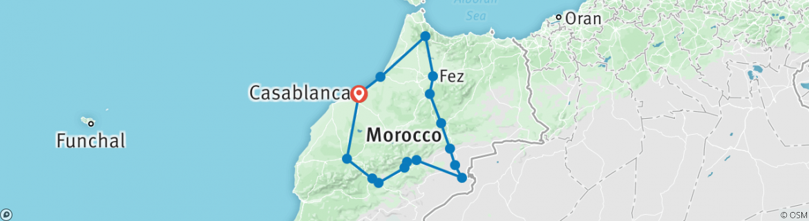 Image of a map showing the route of the tour
