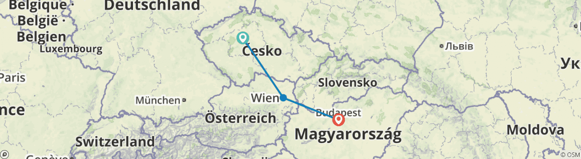 Image of a map showing the route of the tour