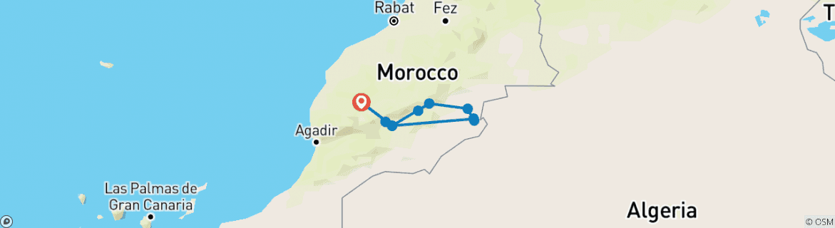 Image of a map showing the route of the tour