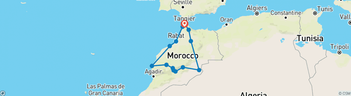 Image of a map showing the route of the tour