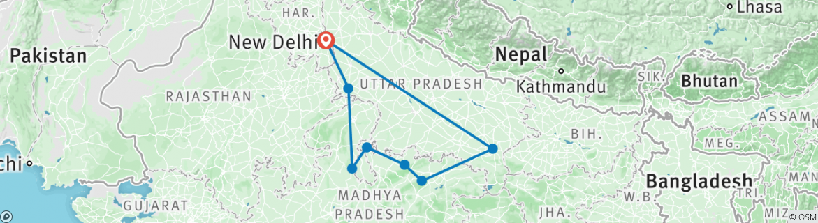 Image of a map showing the route of the tour